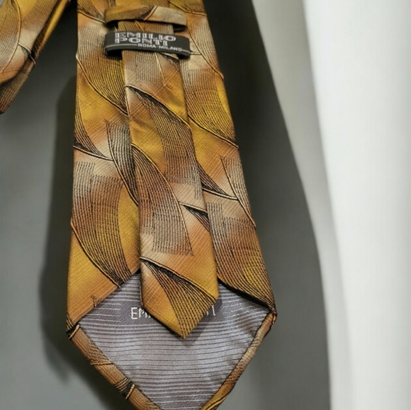 Men's 100% Silk Necktie Designer Gold/Olive Emilio Ponti Gifts For Men - Picture 5 of 7
